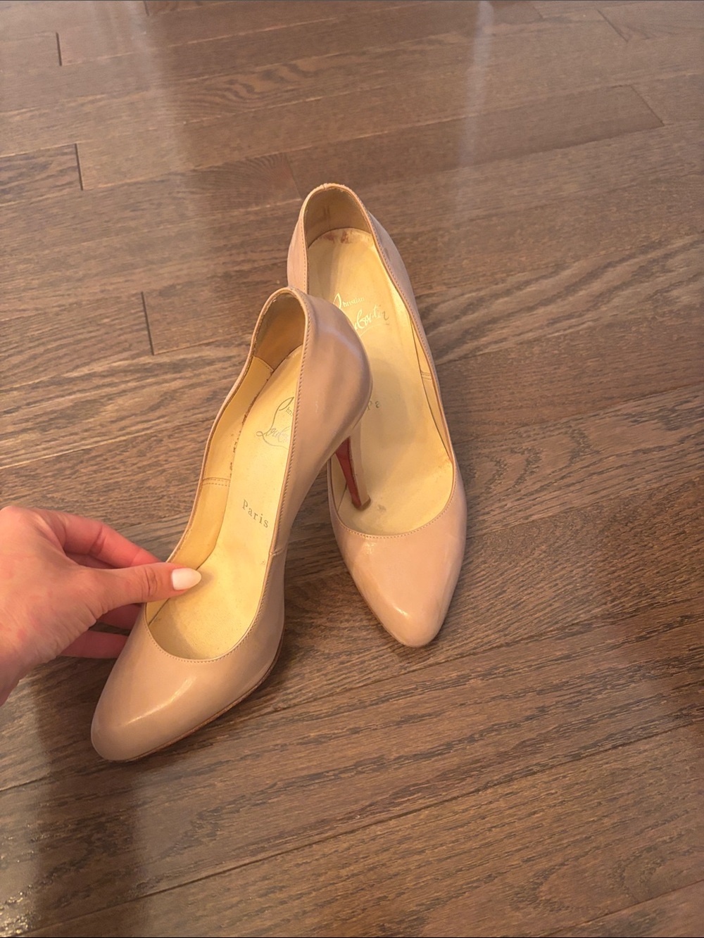 Christian Louboutin Blush Patent Leather Pointed-Toe Pumps